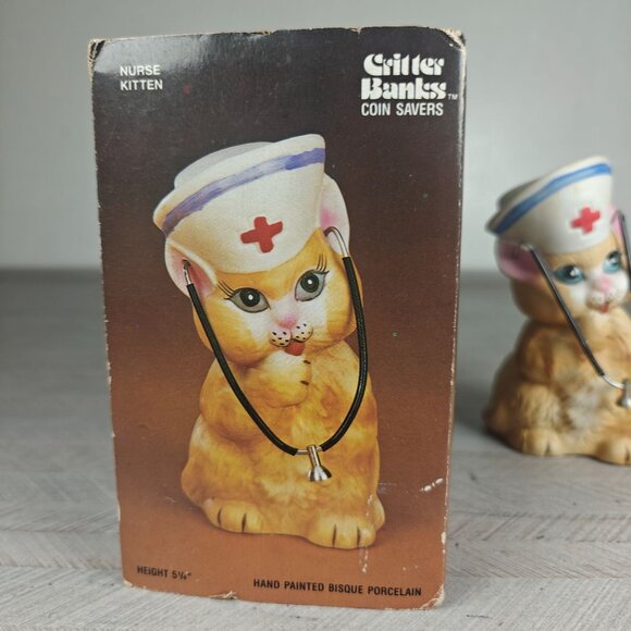 Vintage Jasco Nurse Kitten Coin Bank Critter Banks Novelty Humor Cat Lady Decor - Picture 8 of 8